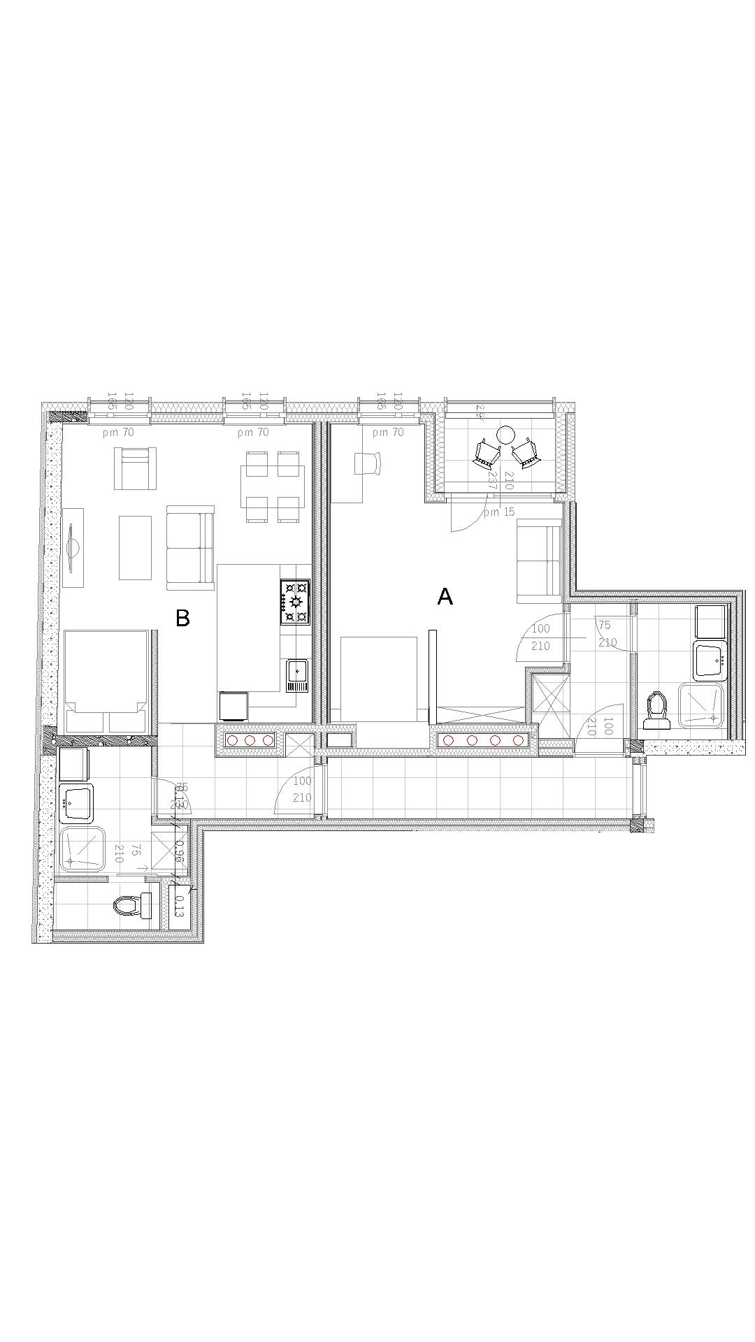 401-es apartman – két lakrész alaprajza